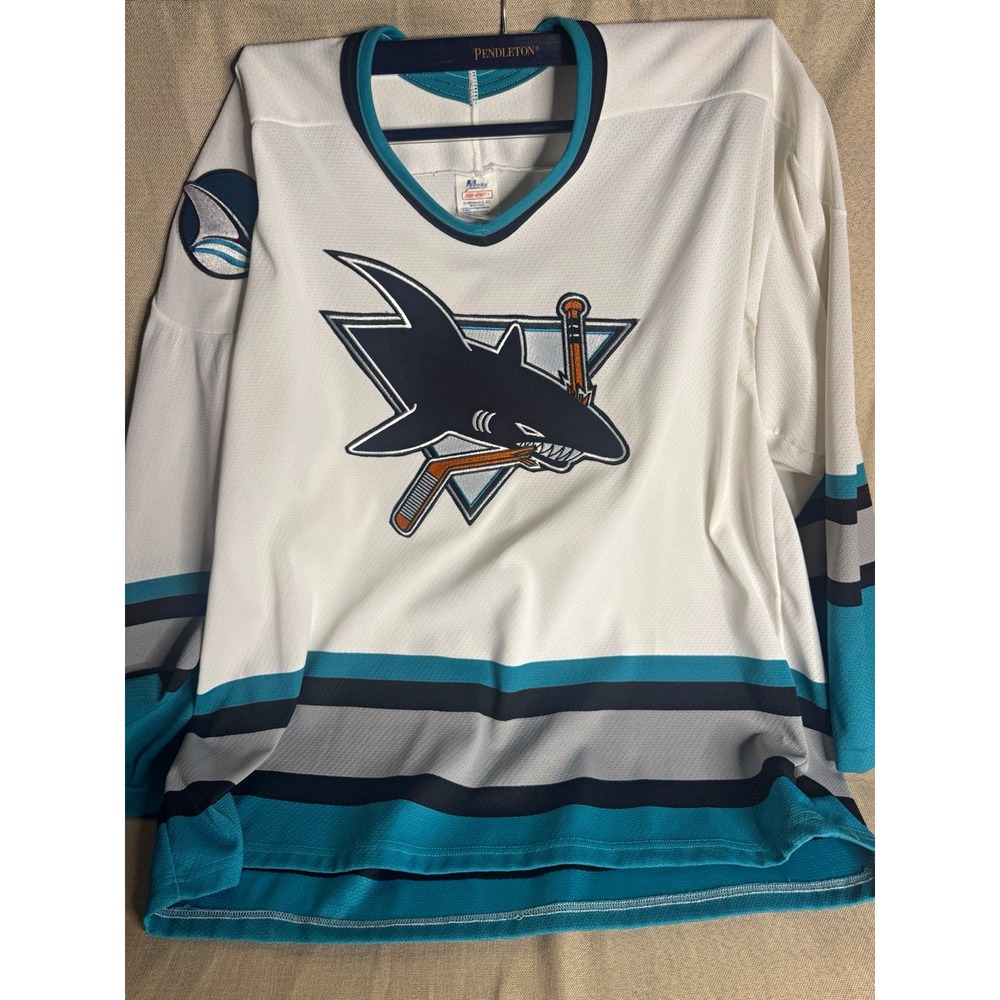 Vintage 90s San Jose Sharks CCM Maska Air-Knit NHL Hockey Jersey Size XL USA